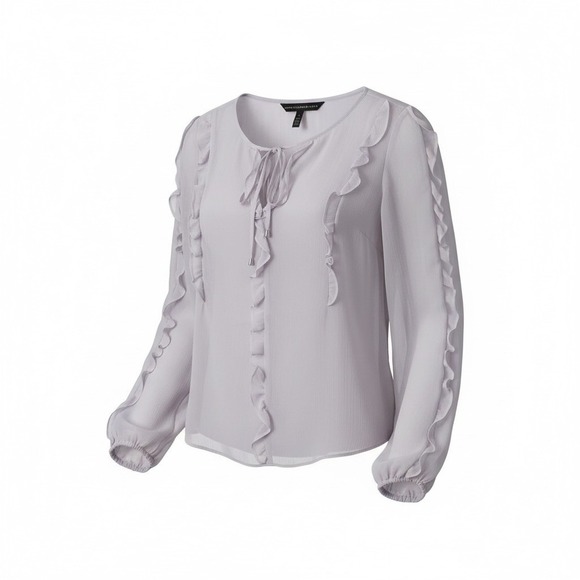 White House Black Market Tops - WHITE HOUSE BLACK MARKET Womens Sheer Ruffle Tie Neck Long Sleeve Blouse Top‎ S